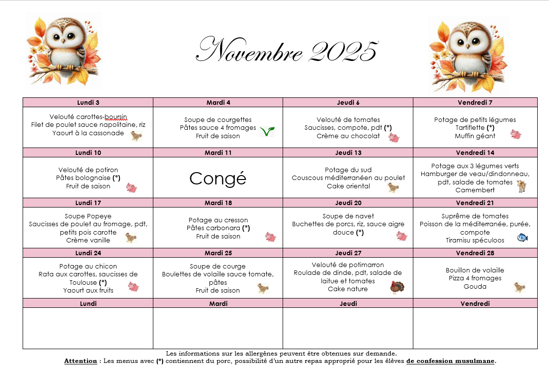 menu du mois