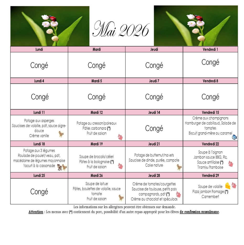 menu du mois